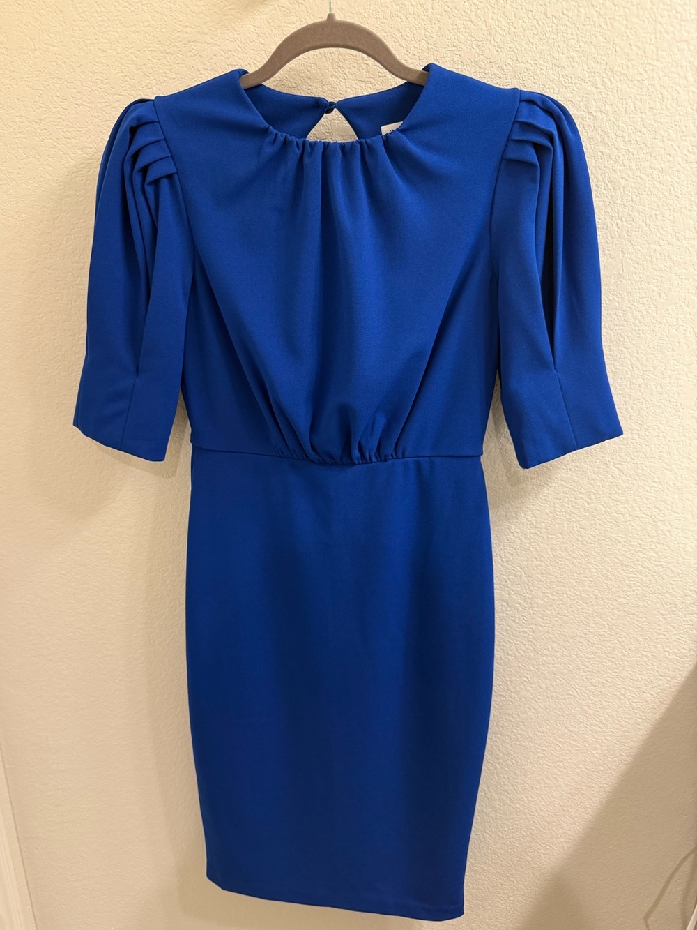 Calvin Klein Cobalt Blue Pleated-Sleeve Sheath Dress Size 2